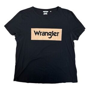 Wrangler Black Tan T-Shirt with Logo Western Cowboy Cowgirl Rodeo Women’s Large